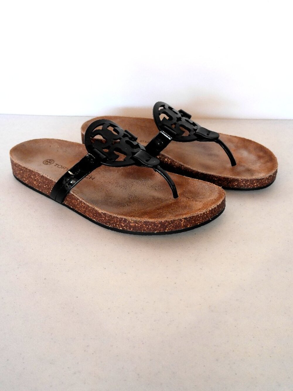 Tory Burch Miller Cloud Patent Leather/Cork Sandals Size 8 Black - Picture 3 of 10